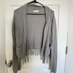 Grey Carve Designs Cropped Cardigan with Fringe